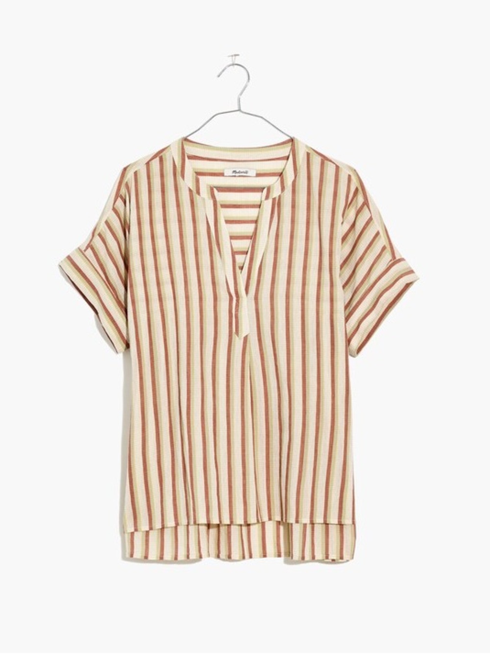 Madewell Crinkle Cotton Lakeline Popover Shirt in Stripe XL